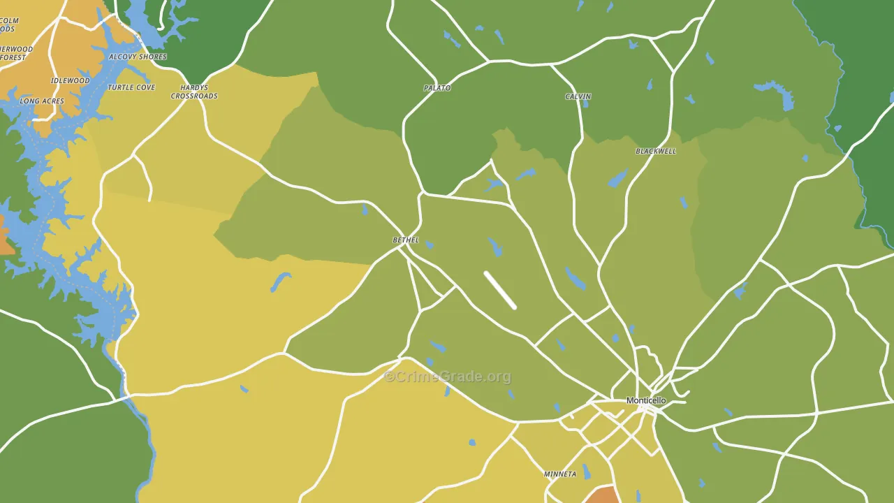 Monticello, GA Map of Robbery Rates