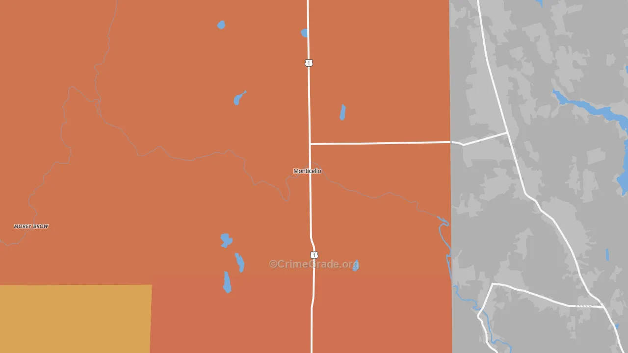 Monticello, ME Map of Robbery Rates