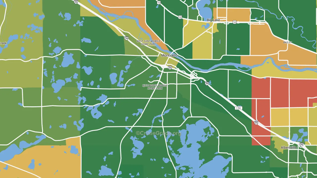 Monticello, MN Map of Robbery Rates