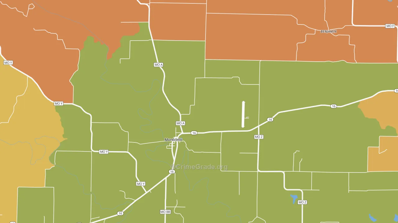 Monticello, MO Map of Robbery Rates