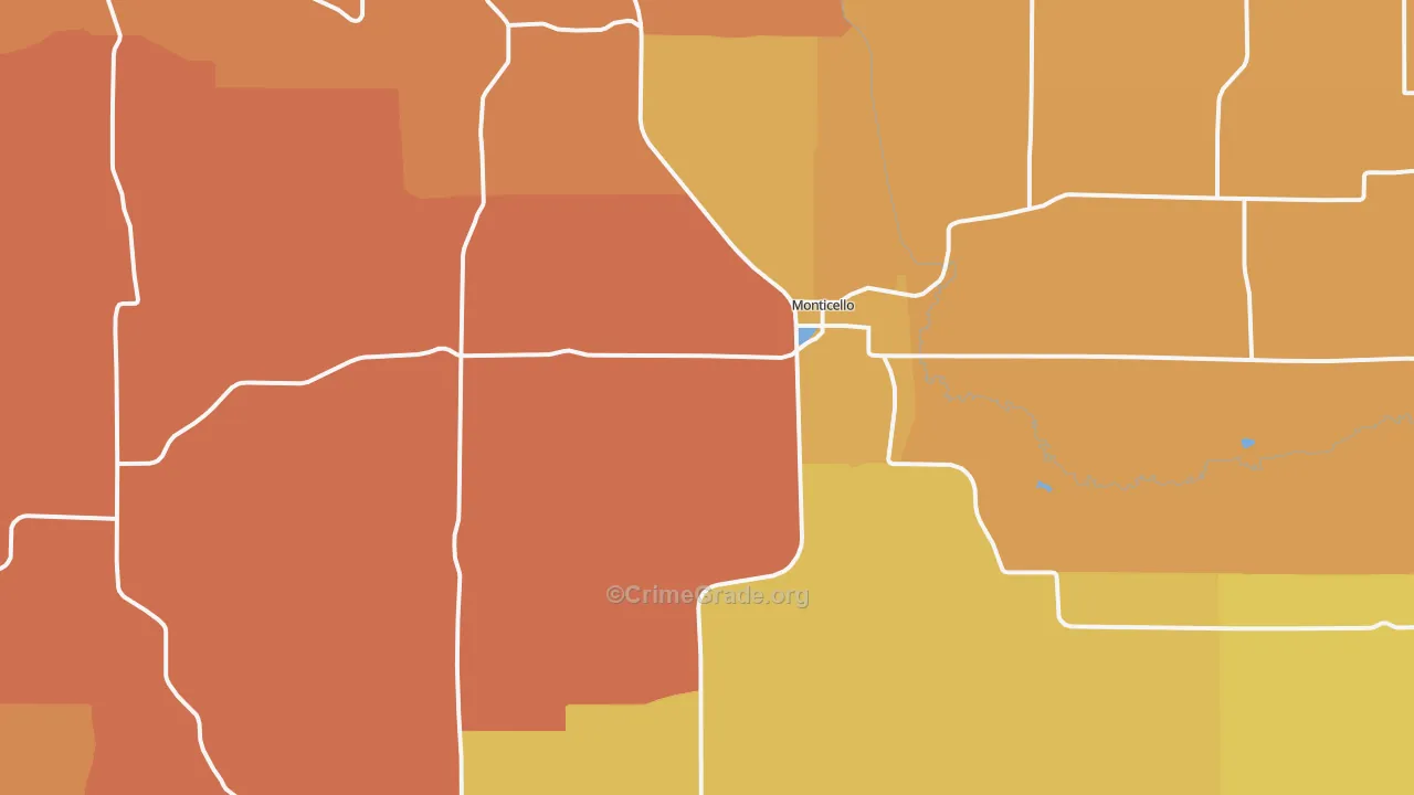 Monticello, WI Map of Robbery Rates