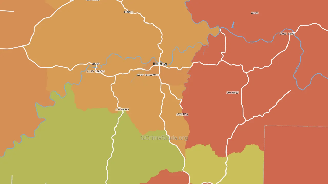 Montier, MO Map of Robbery Rates