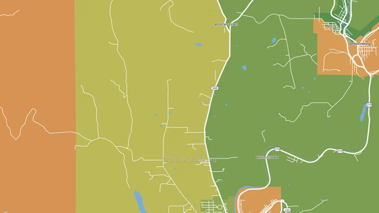 Montmorenci, PA Map of Robbery Rates