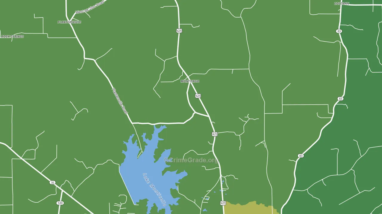 Montongo, AR Map of Robbery Rates