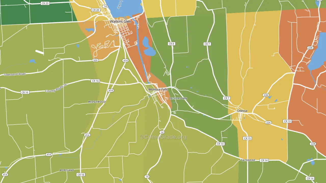 Montour Falls, NY Map of Robbery Rates