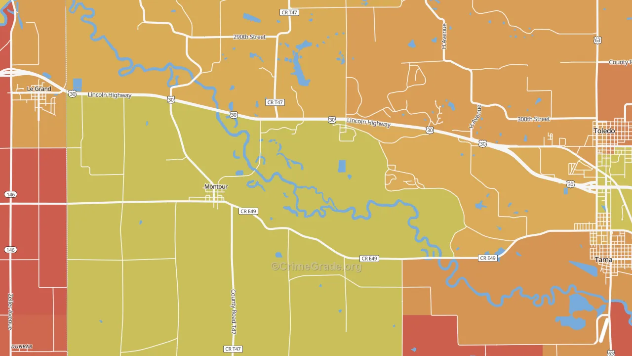 Montour, IA Map of Robbery Rates