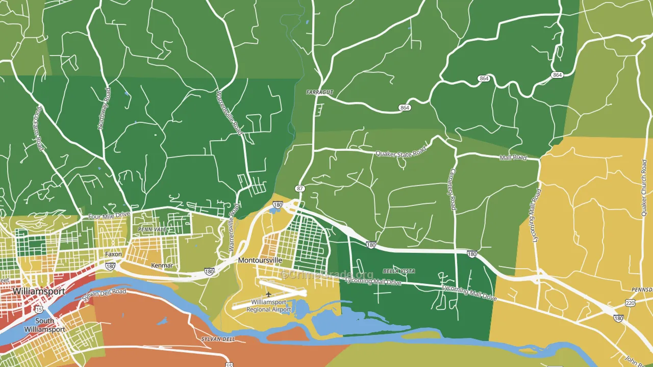 Montoursville, PA Map of Robbery Rates
