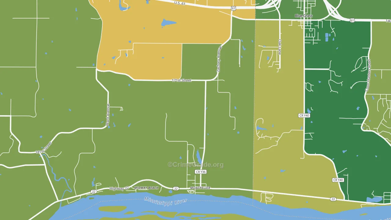 Montpelier, IA Map of Robbery Rates