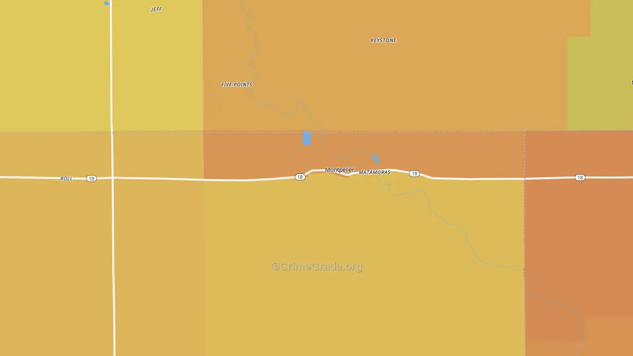 Montpelier, IN Map of Robbery Rates