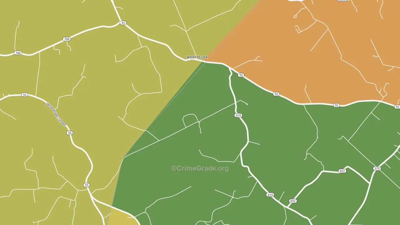 Montpelier, KY Map of Robbery Rates