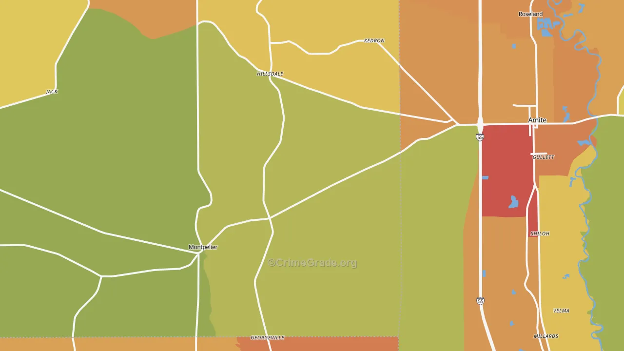 Montpelier, LA Map of Robbery Rates
