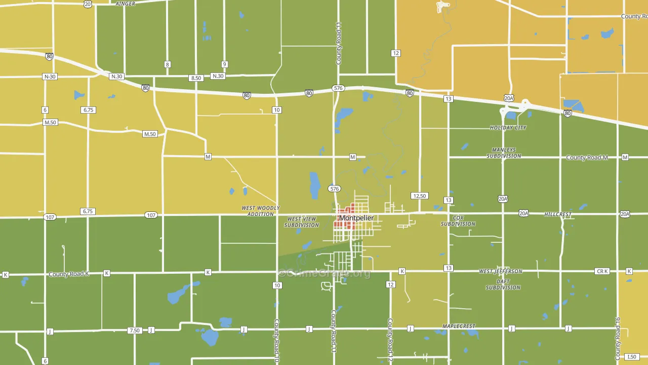 Montpelier, OH Map of Robbery Rates