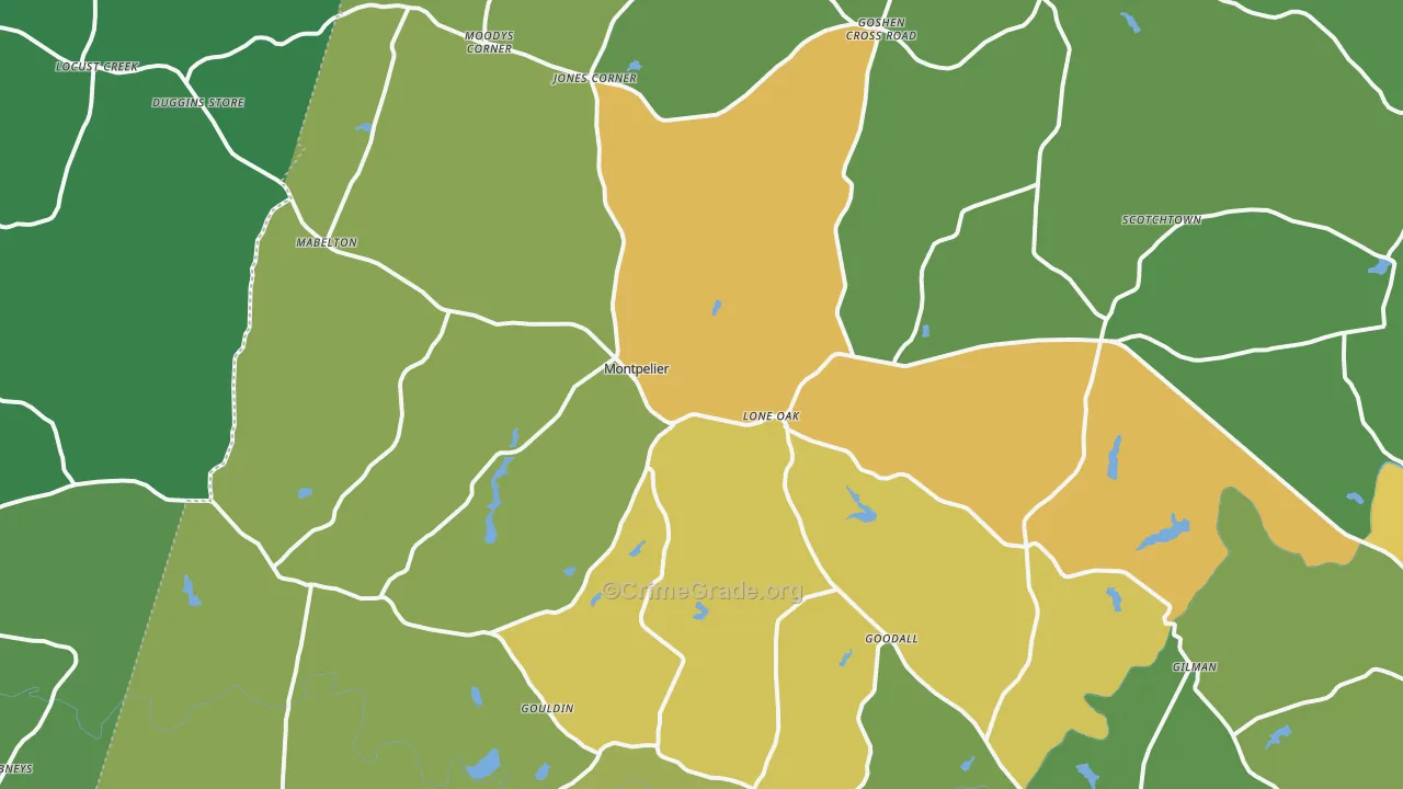 Montpelier, VA Map of Robbery Rates