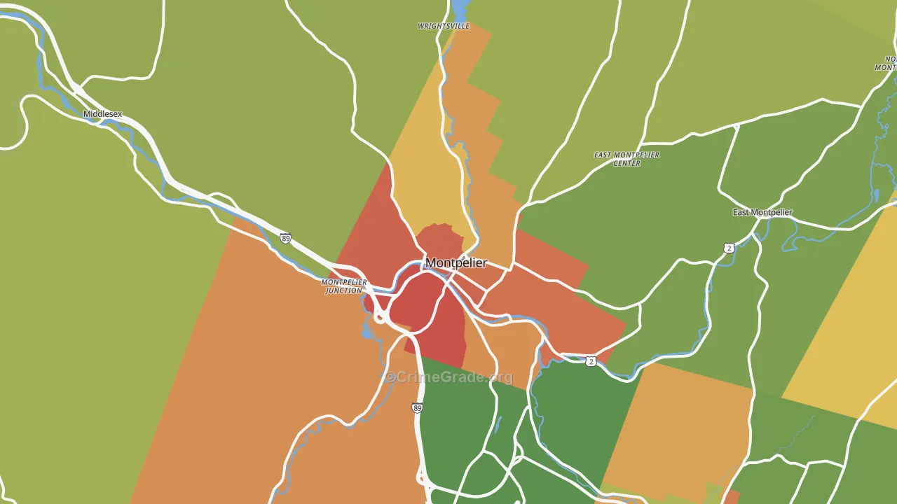 Montpelier, VT Map of Robbery Rates