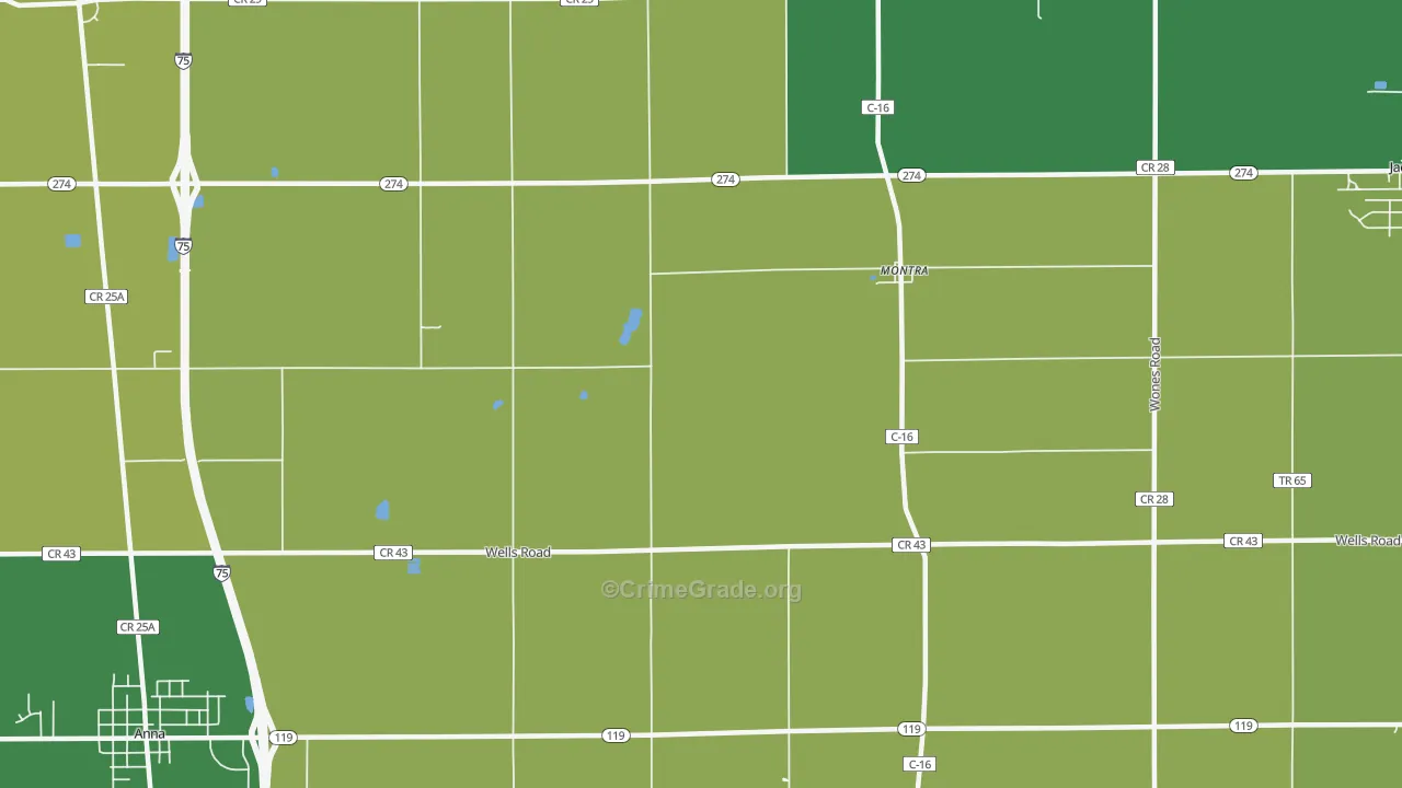 Montra, OH Map of Robbery Rates