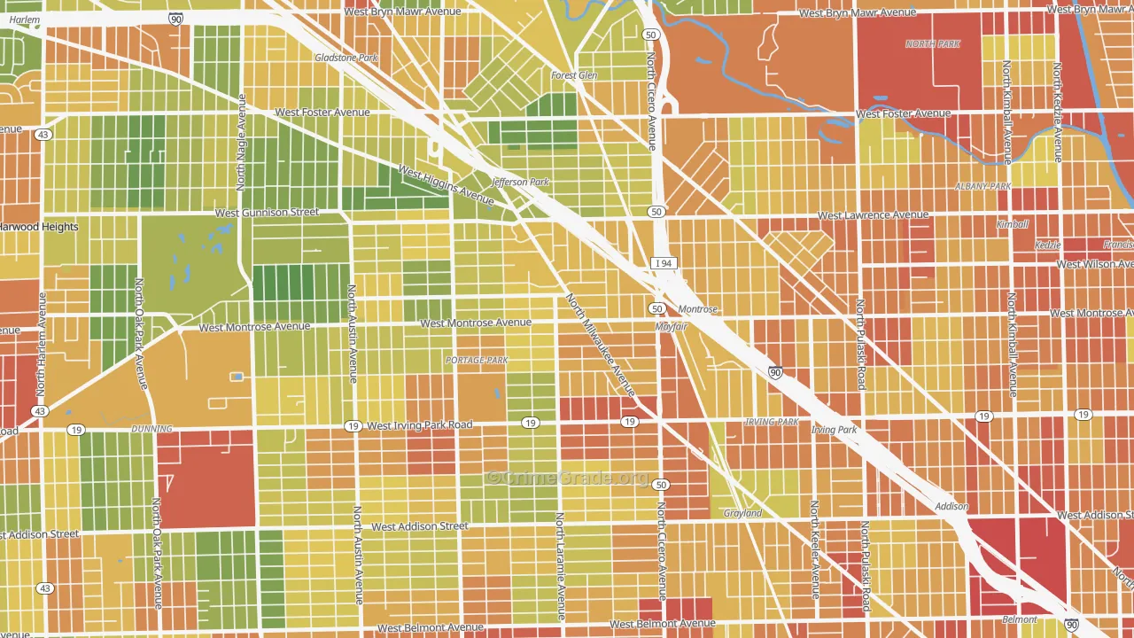 Montrose, Chicago, IL Map of Robbery Rates