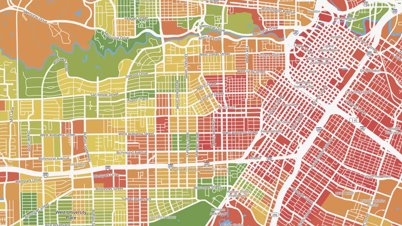 Montrose, Houston, TX Map of Robbery Rates