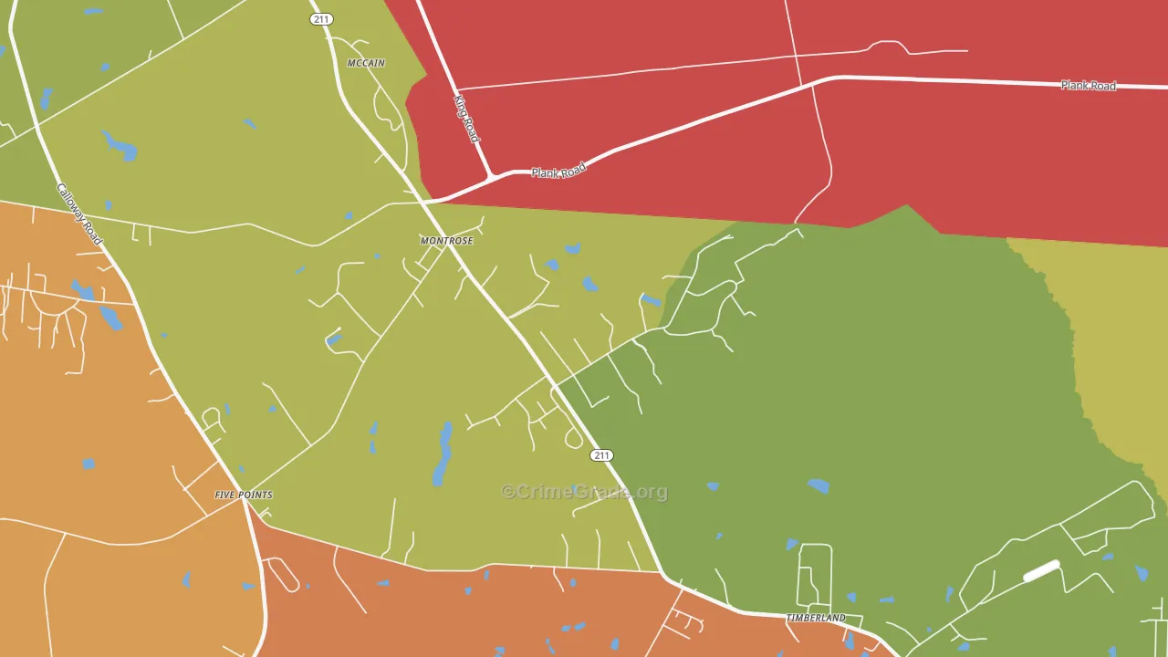 Montrose, NC Map of Robbery Rates