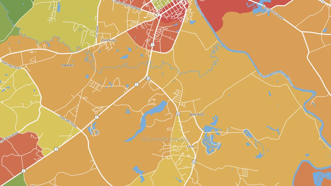 Montrose, SC Map of Robbery Rates