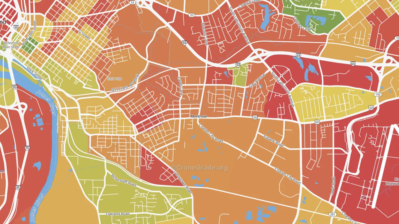 Montrose, VA Map of Robbery Rates