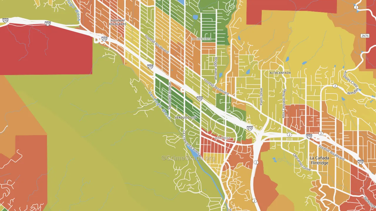 Montrose Verdugo City, La Crescenta, CA Map of Robbery Rates