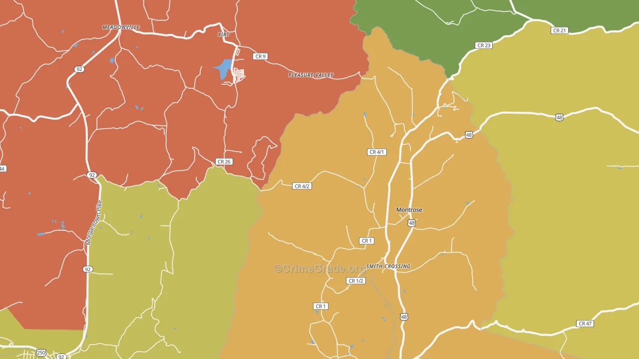 Montrose, WV Map of Robbery Rates