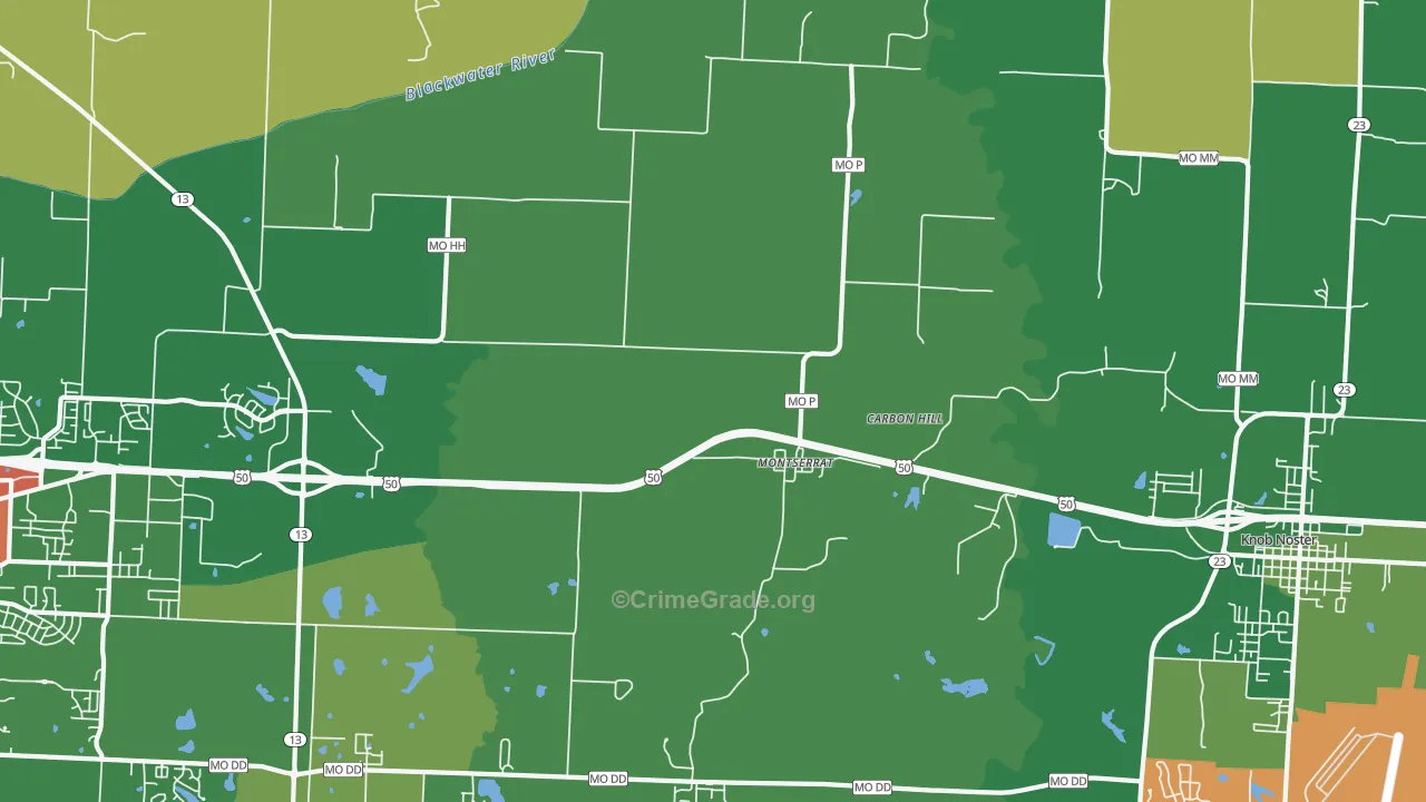Montserrat, MO Map of Robbery Rates