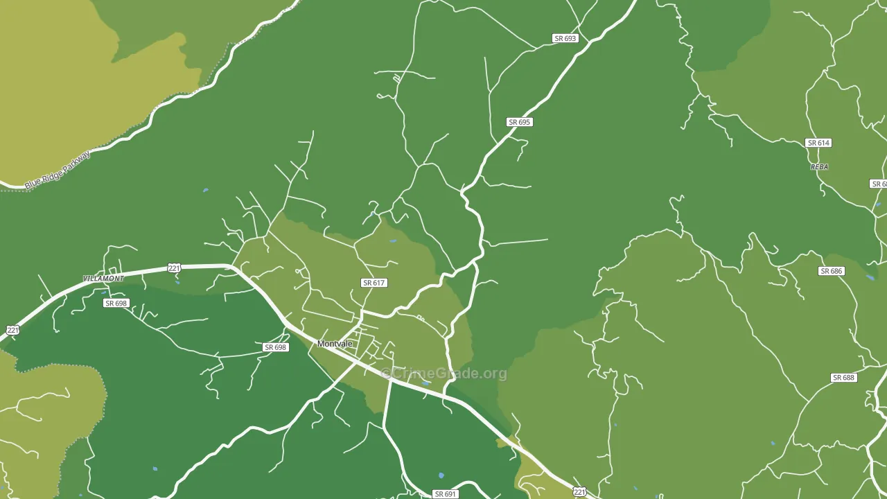 Montvale, VA Map of Robbery Rates