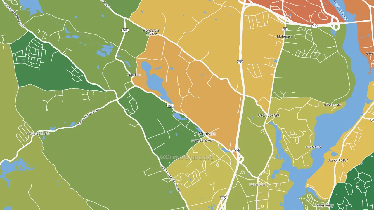 Montville, CT Map of Robbery Rates