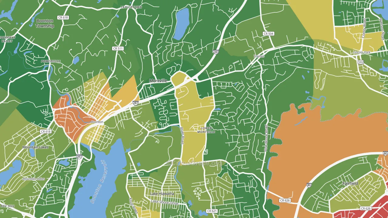 Montville, NJ Map of Robbery Rates