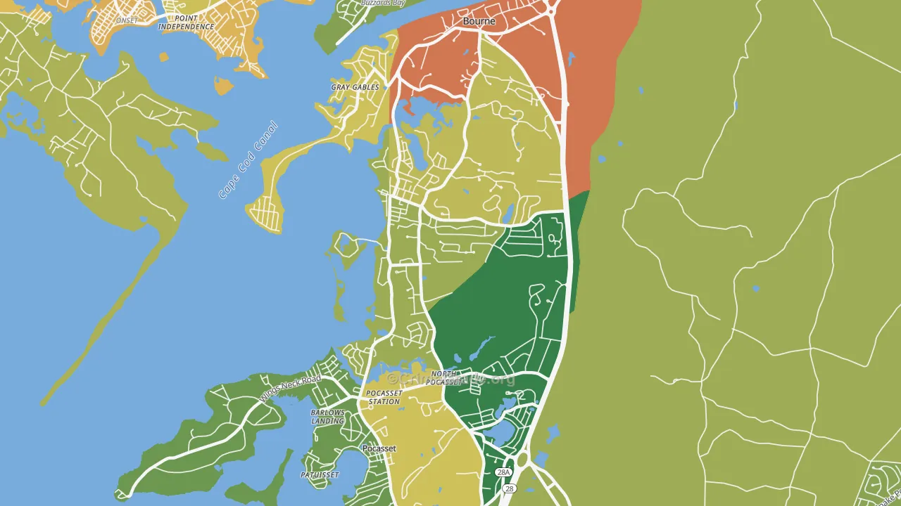Monument Beach, MA Map of Robbery Rates