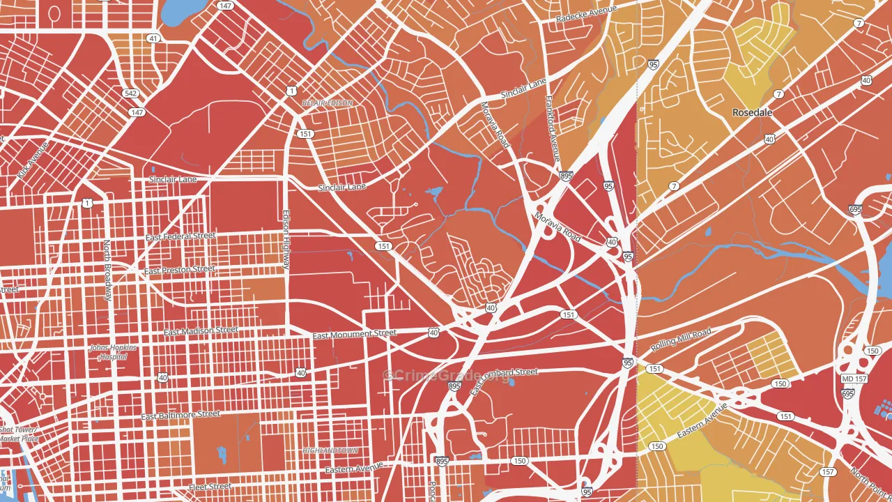 Monument Street, Baltimore, MD Map of Robbery Rates