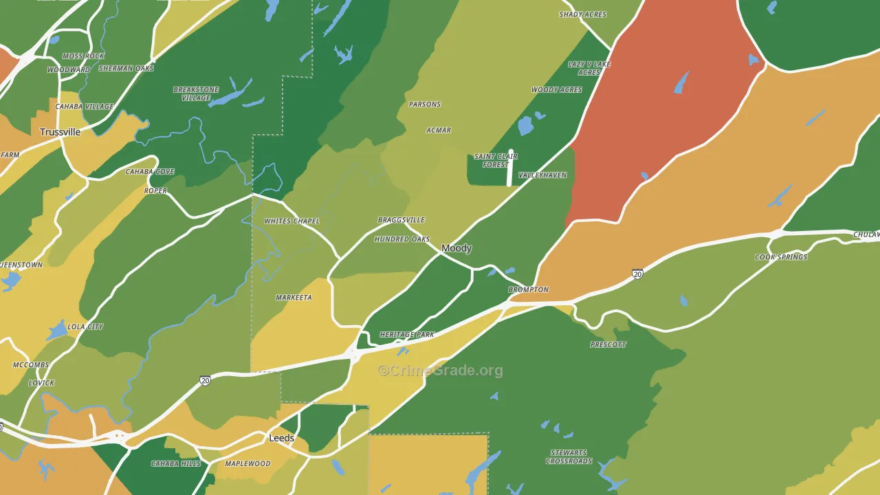 Moody, AL Map of Robbery Rates