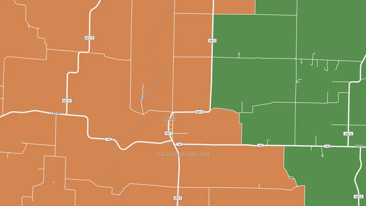 Moody, MO Map of Robbery Rates