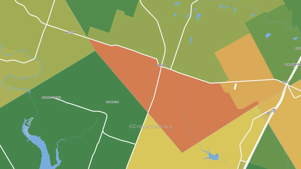 Moody, TX Map of Robbery Rates