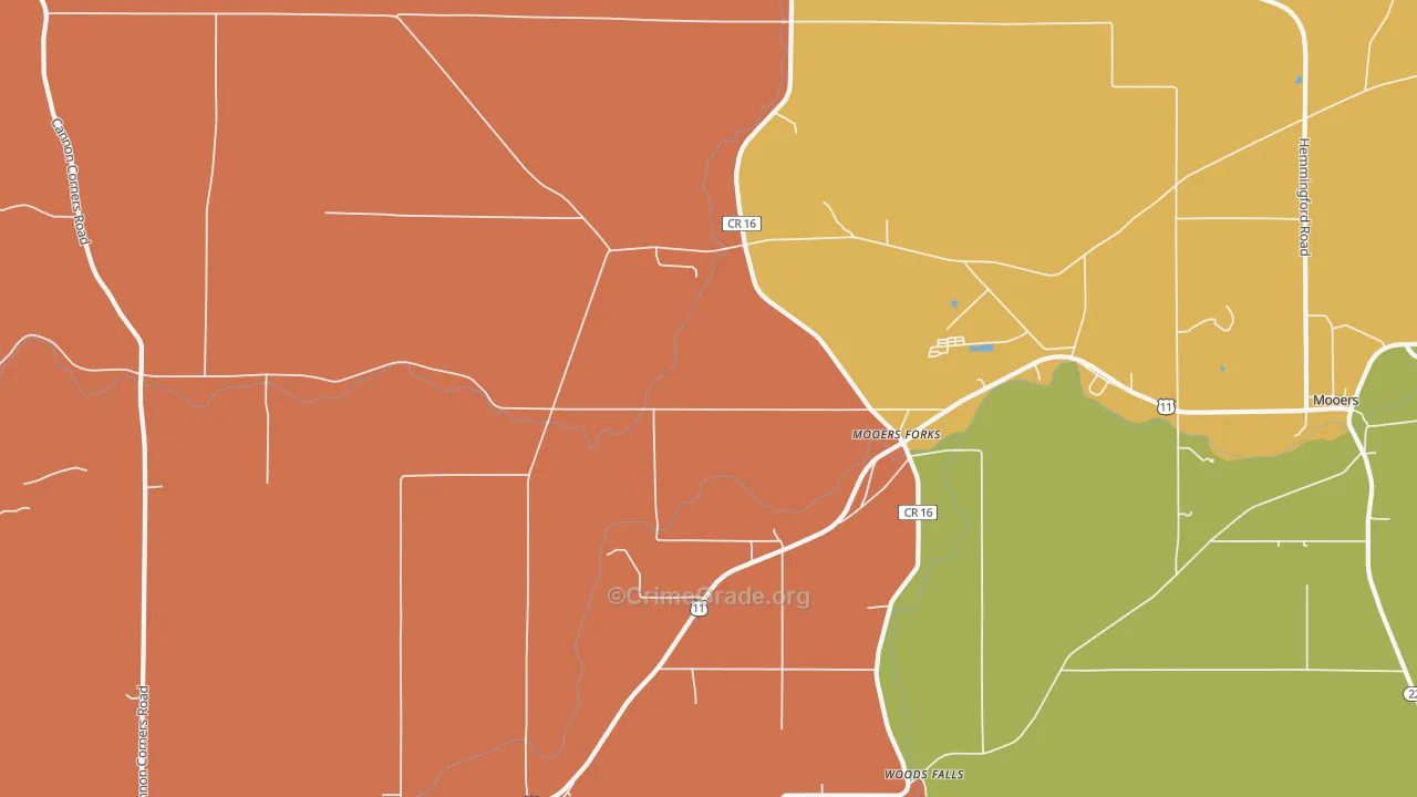 Mooers Forks, NY Map of Robbery Rates