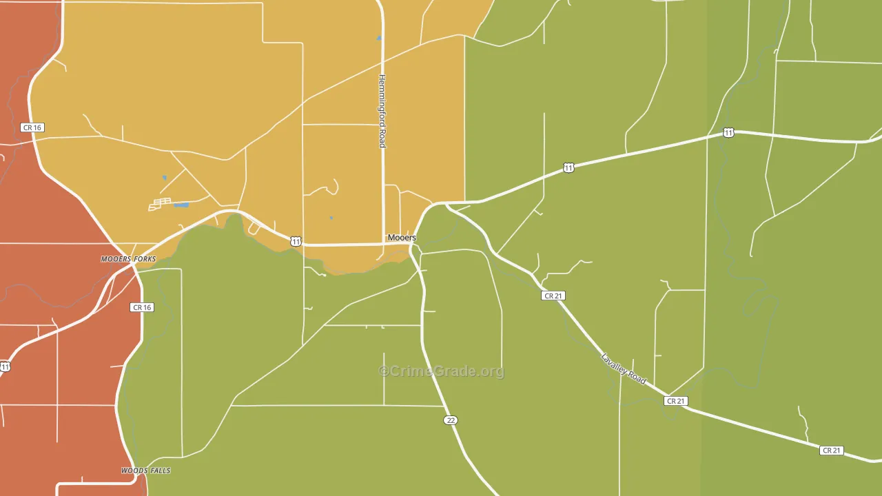 Mooers, NY Map of Robbery Rates