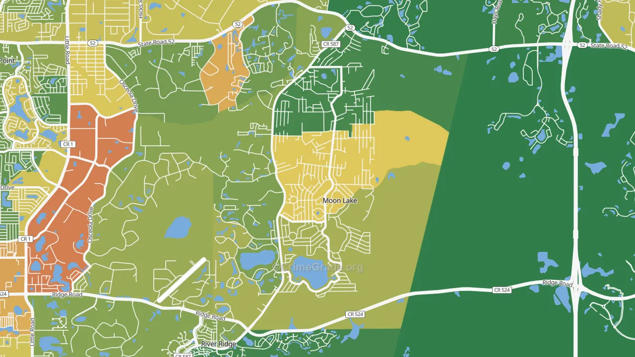 Moon Lake Estates, Moon Lake, FL Map of Robbery Rates