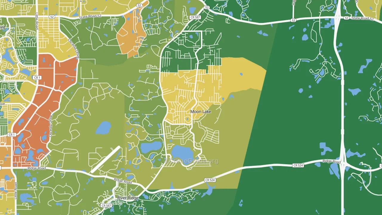 Moon Lake, FL Map of Robbery Rates