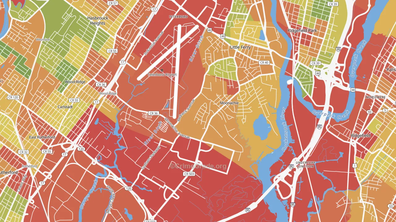 Moonachie, NJ Map of Robbery Rates