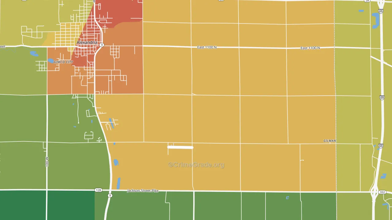 Moonville, IN Map of Robbery Rates