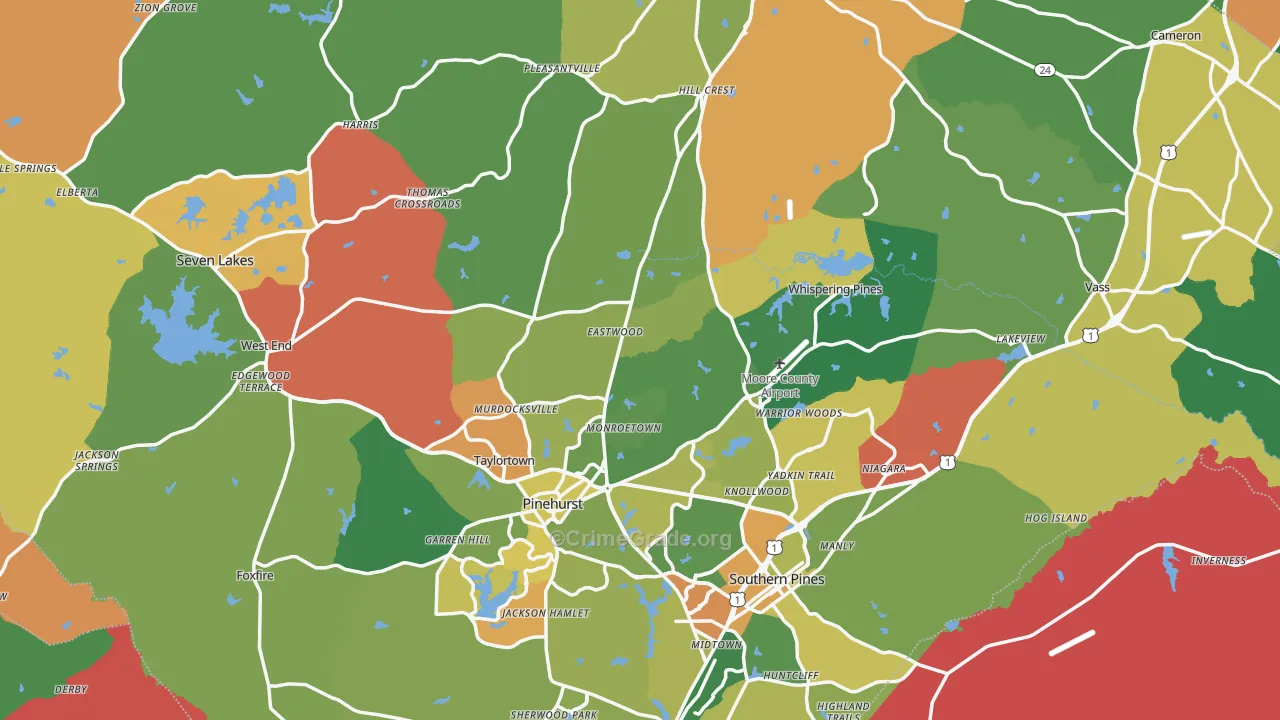 Moore County, NC Map of Robbery Rates