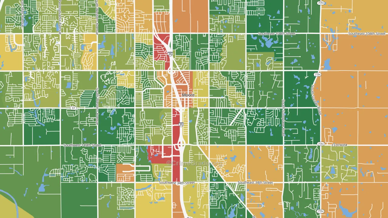 Moore, OK Map of Robbery Rates