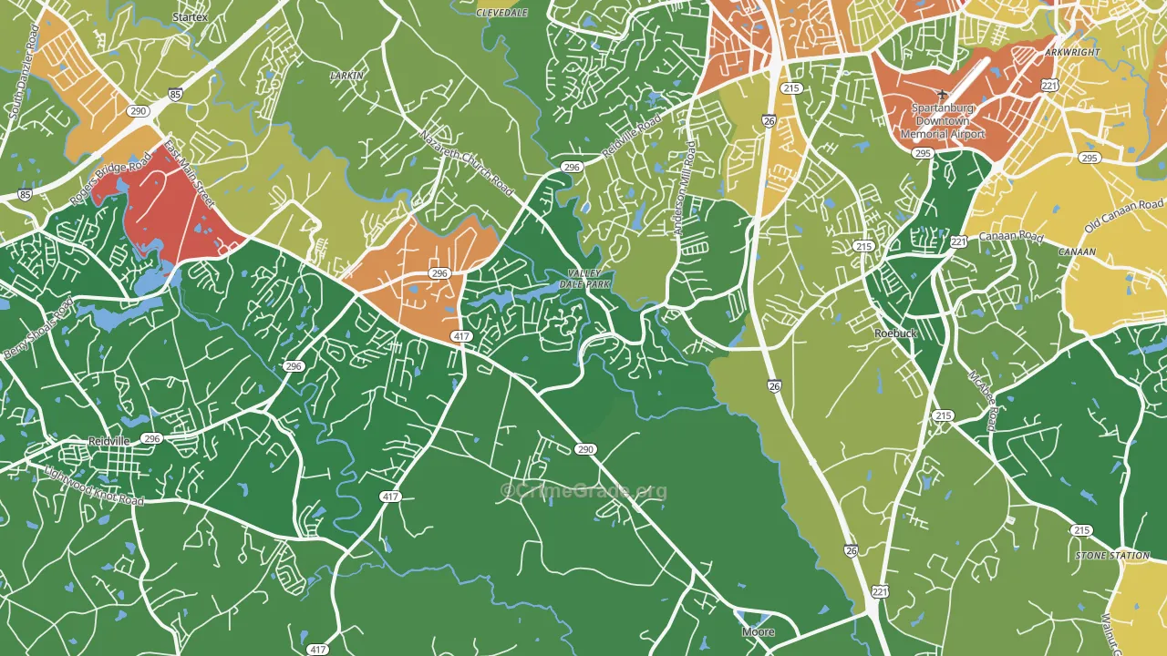 Moore, SC Map of Robbery Rates