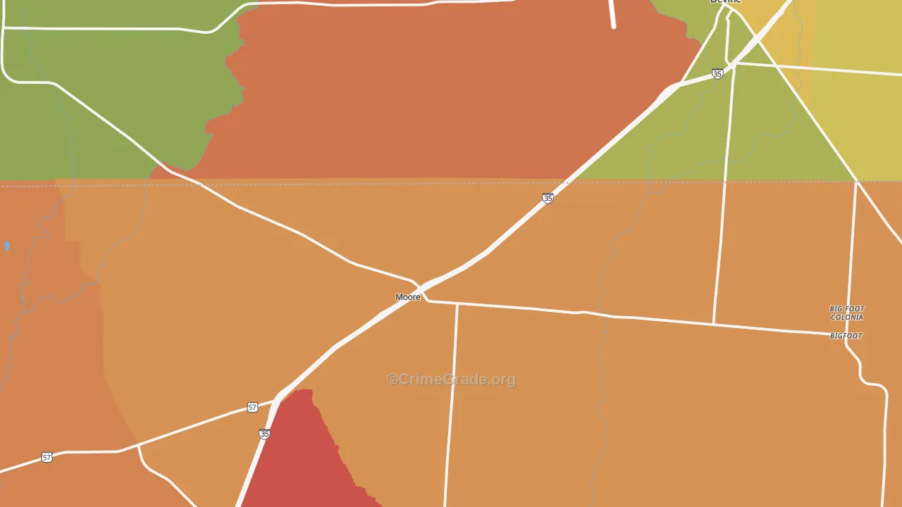Moore, TX Map of Robbery Rates