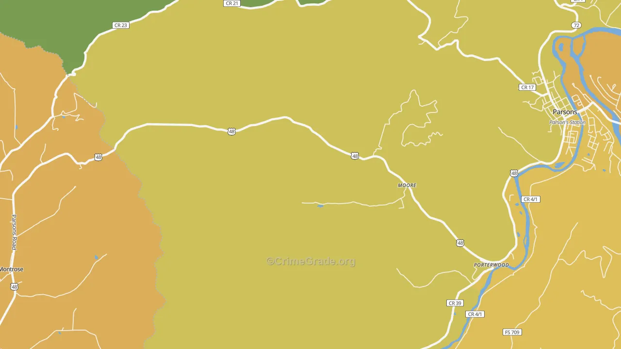 Moore, WV Map of Robbery Rates