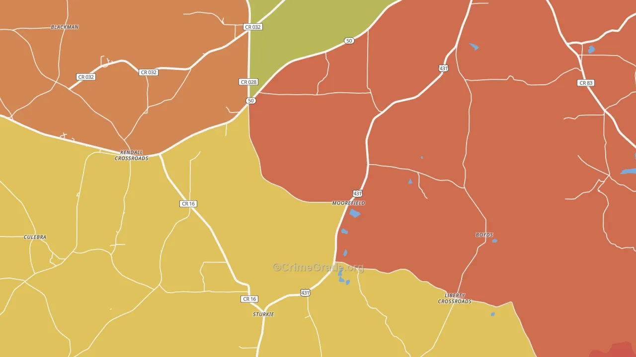 Moorefield, AL Map of Robbery Rates