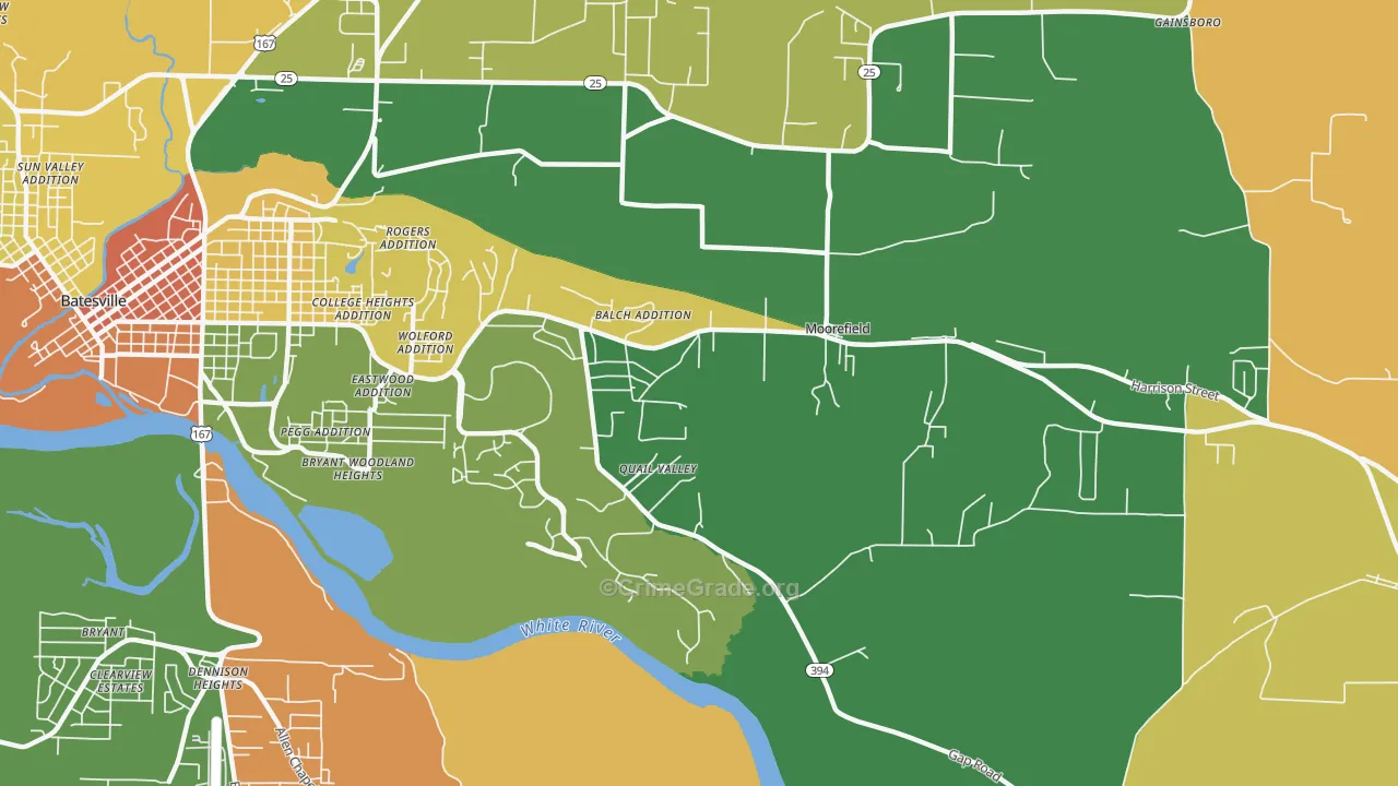 Moorefield, AR Map of Robbery Rates