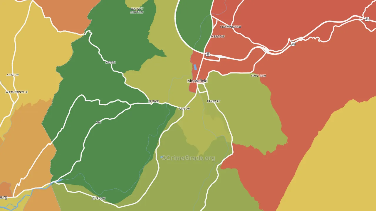Moorefield, WV Map of Robbery Rates
