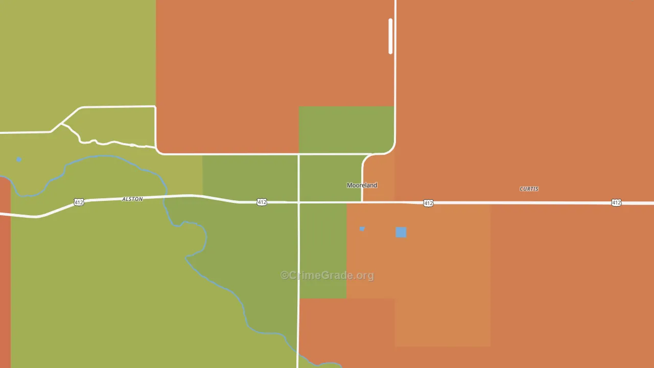 Mooreland, OK Map of Robbery Rates